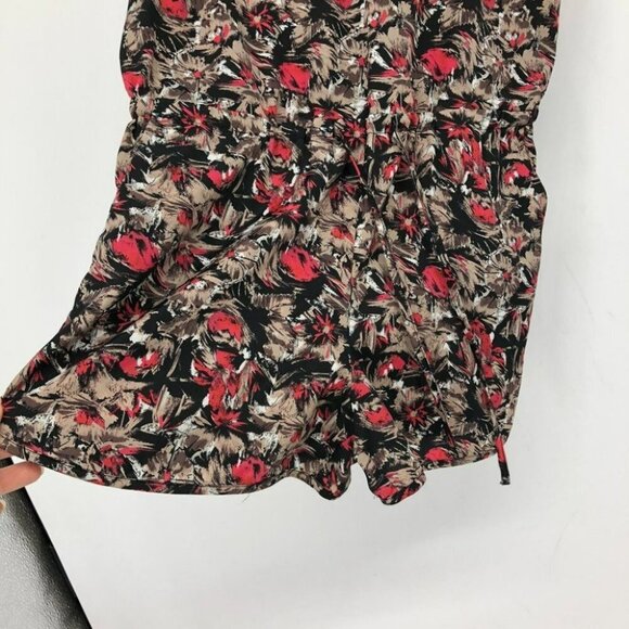 UO Kimchi Blue romper red tan abstract print ruffle neck  spaghetti straps XS - Picture 5 of 15